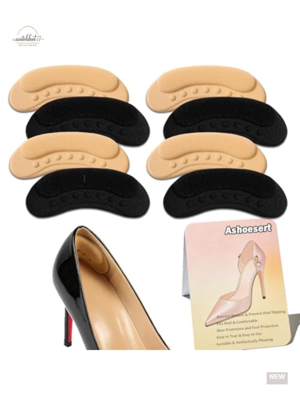 Heel Grips for Loose Shoes, 4 Pair Adhesive Cushion Inserts